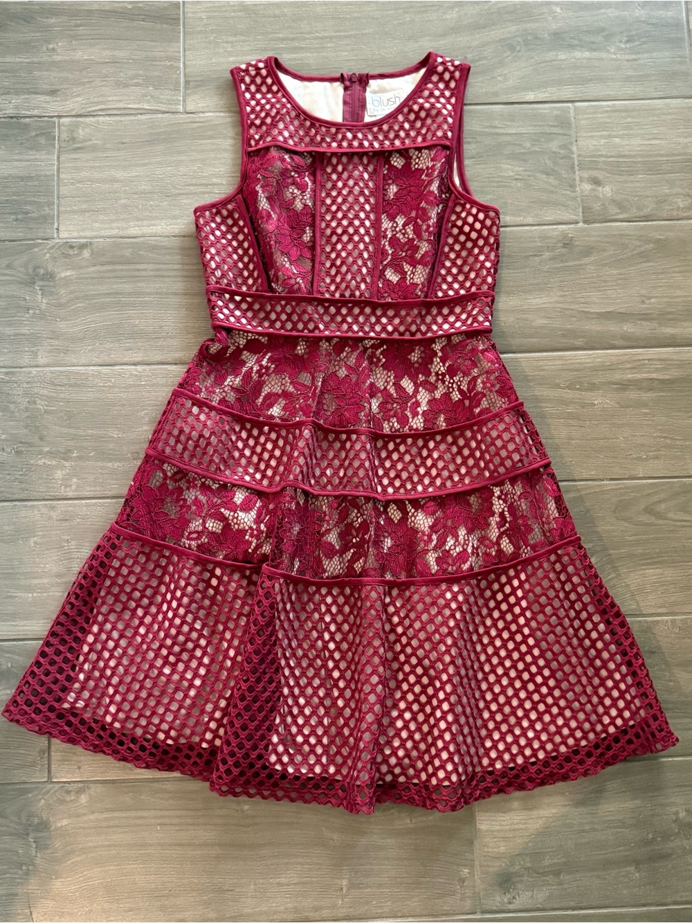 Blush Girls' Burgundy Lace & Lattice Tiered Party Dress Formal Fall Wedding